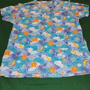 Celestial Print Short Sleeve Scrub Top